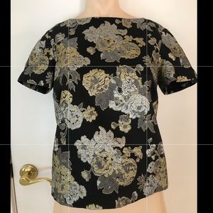 Alice + Olivia black/gold/silver floral top size 4